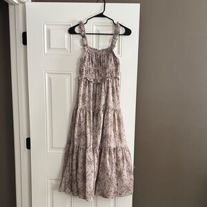 Women’s Cream Floral Tiered Maxi Dress with Smocked Bodice